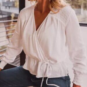 Cloth and Stone, Smocked Satin Wrap Blouse, size Small NWT